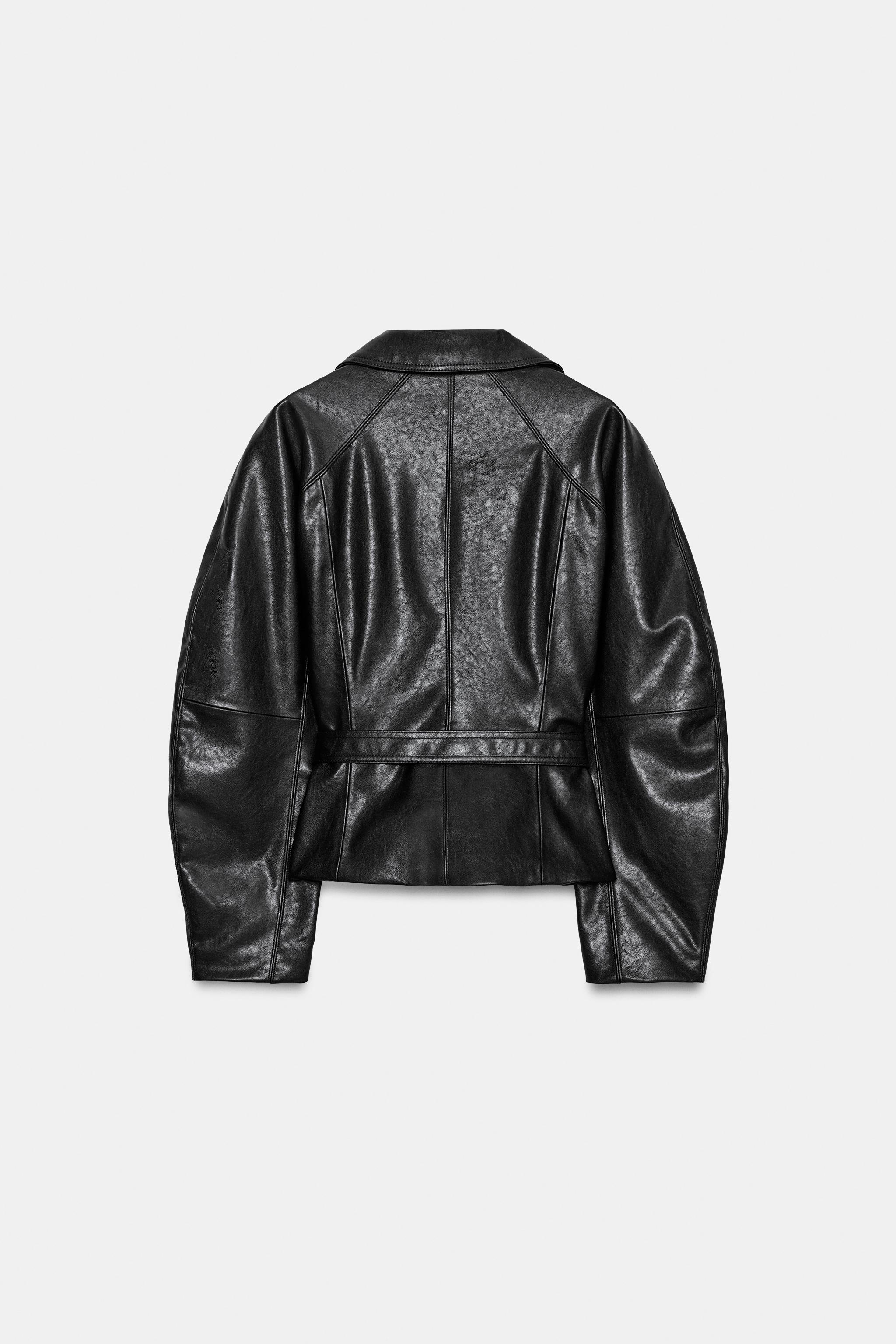 FAUX LEATHER BELTED JACKET